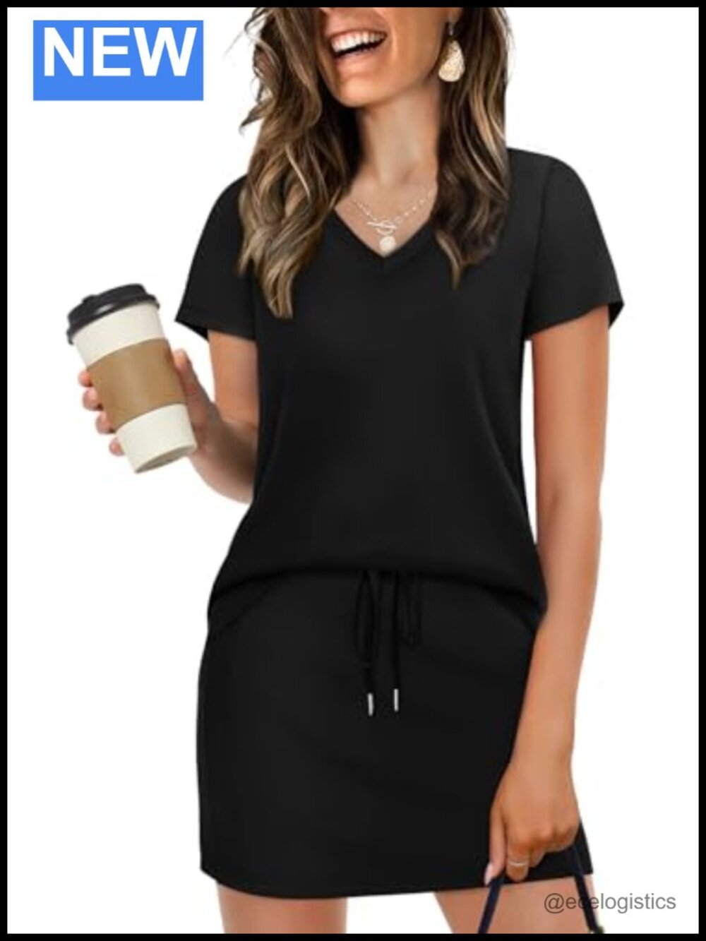 2 Piece Skort Set Women Rayon Short Sleeve V Neck Top Tennis Skirt with Pockets